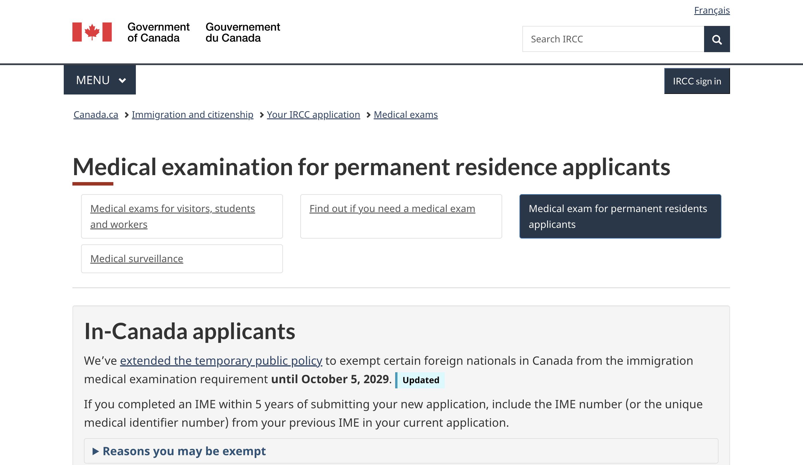 Medical examination for permanent residence applicants